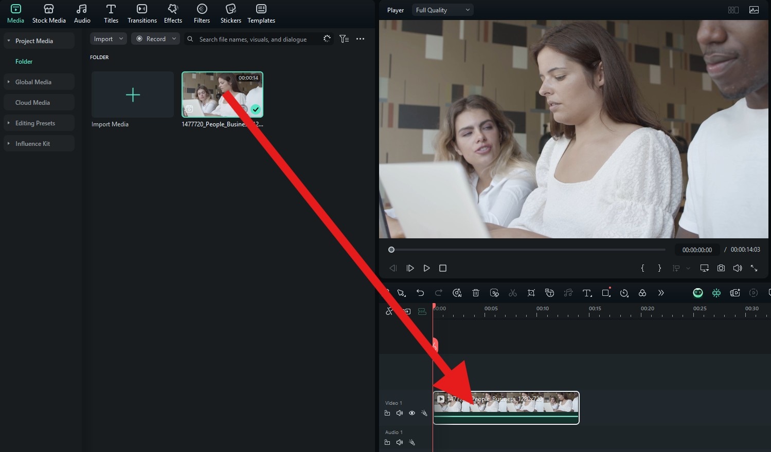 drag media files to timeline filmora