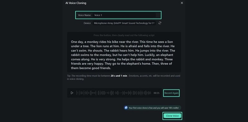 record your voice for ai cloning