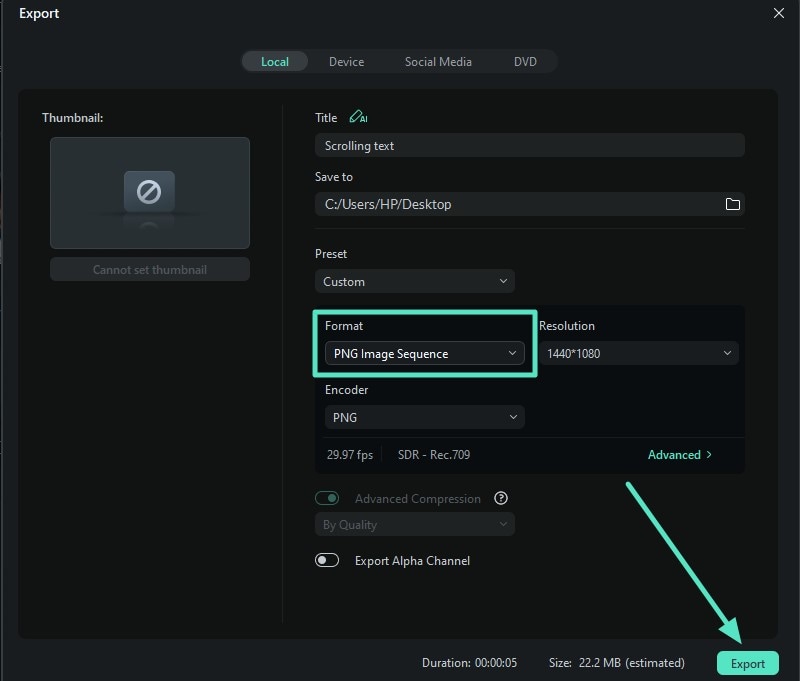 choose png and export