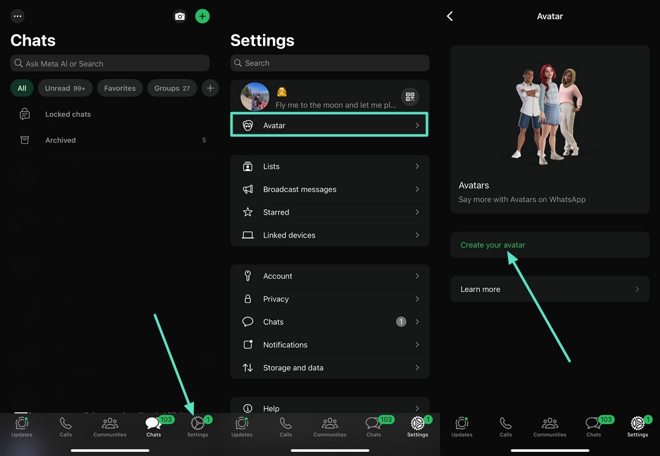 go to settings and choose avatar