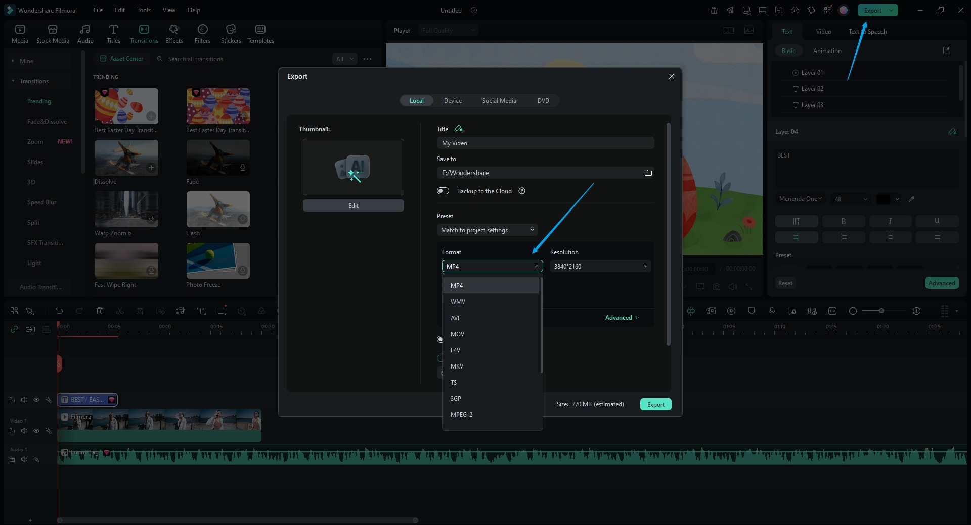 export the video