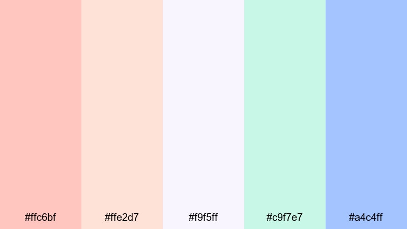 whimsical stationery set peach mint color palette with hex codes