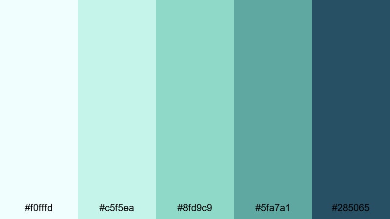 whispering foam shores mint green color palette with hex codes