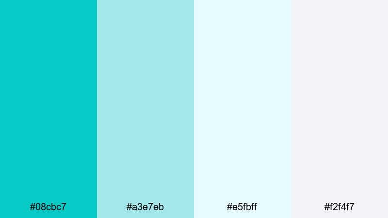 whispering tides bright turquoise color palette with hex codes