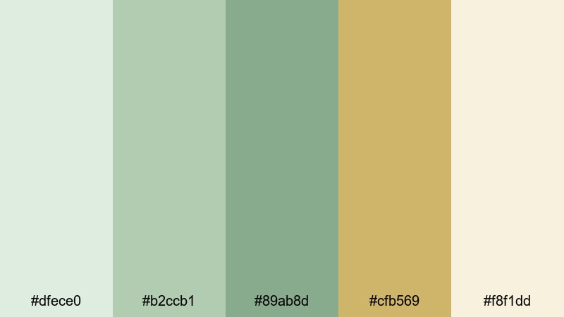 whispering willow gold gold green color palette with hex codes