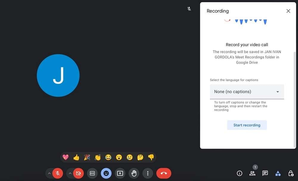 google meets recording menu