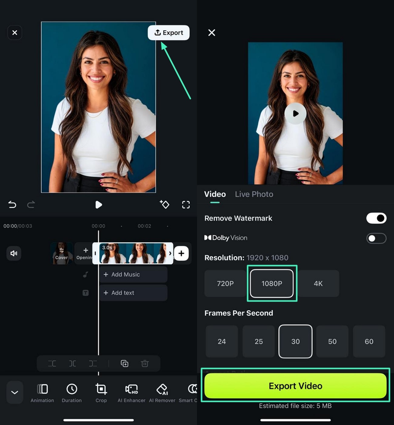 export final retouched results filmora app