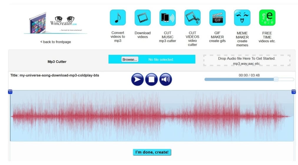 cortador de áudio online: Wincreator