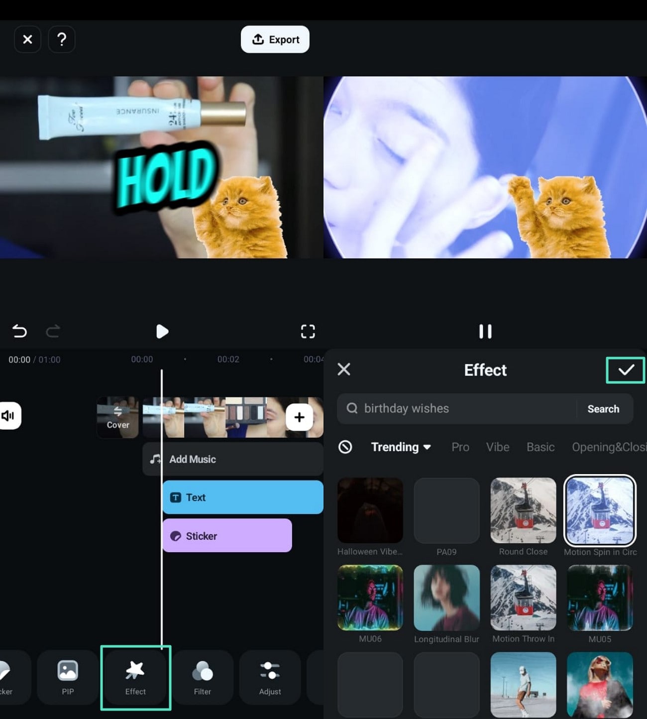 apply enhanced effects on filmora app