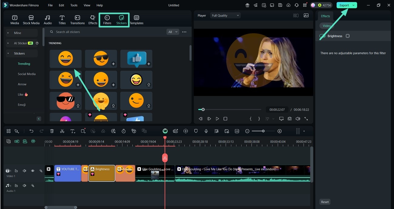 filmora stickers and filters on movie