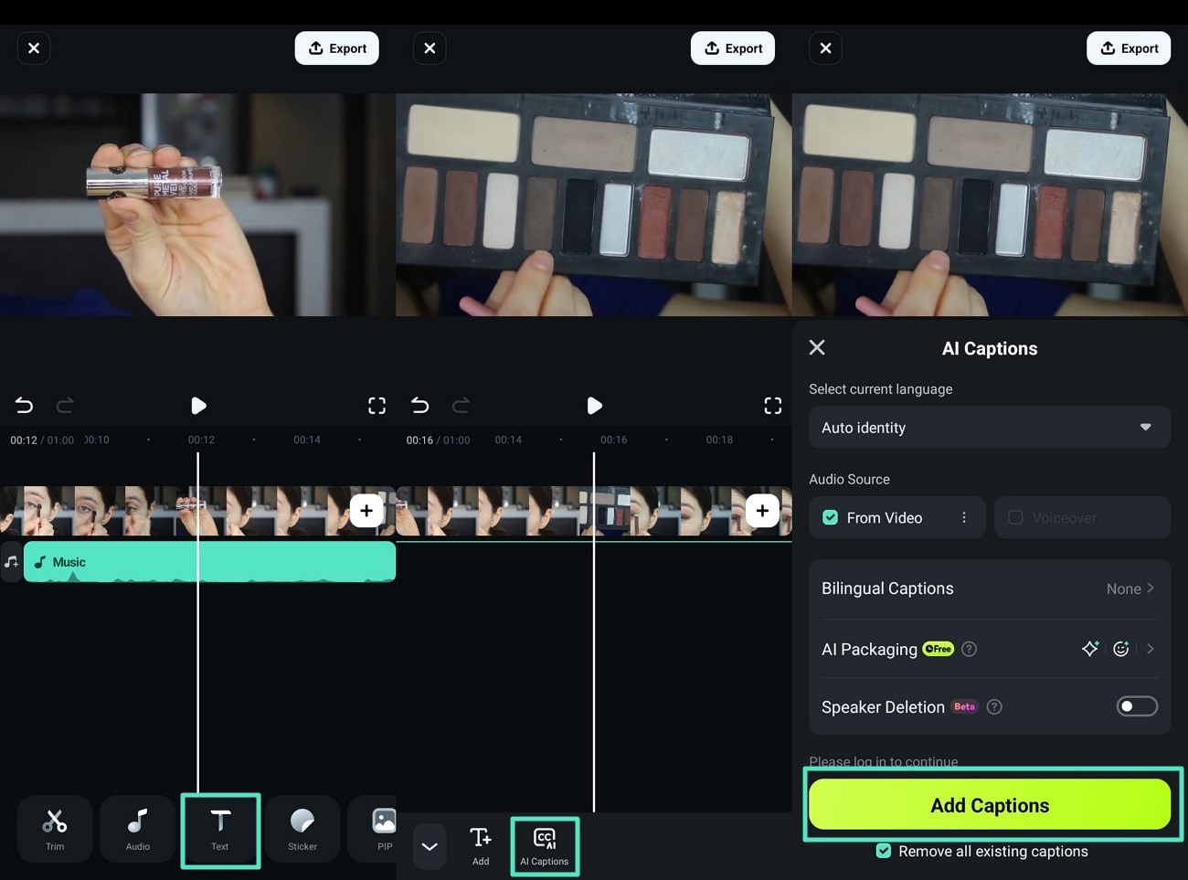 insert ai captions to video