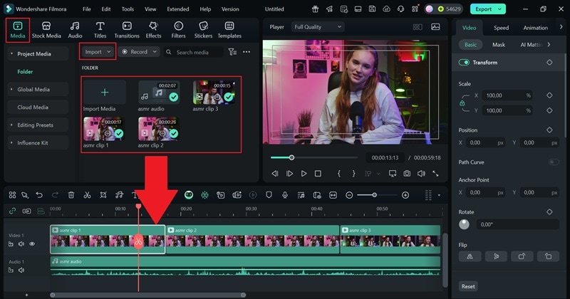 drag your imported video to timeline