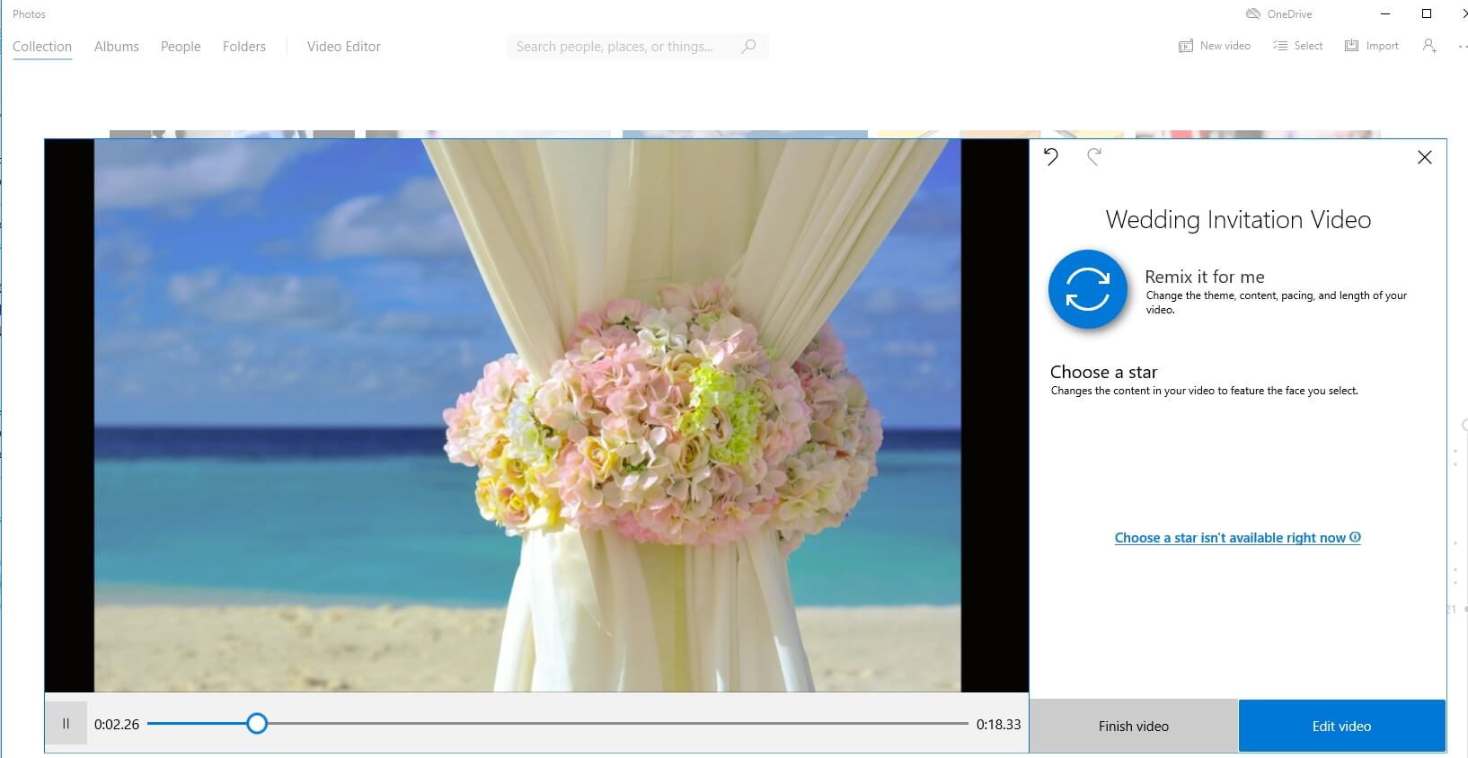 Редактирование видео с приглашением на свадьбу в приложении для Фотографий Windows 10