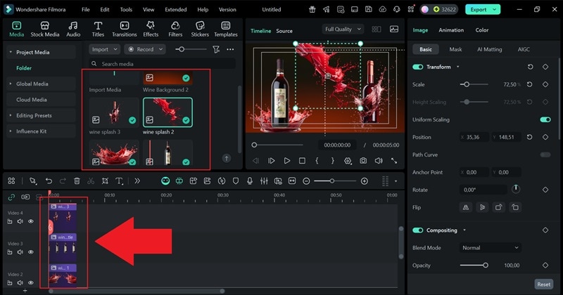 drag photos to the timeline