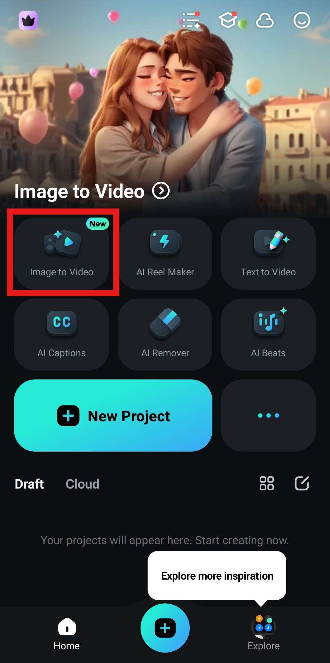 open image to video filmora mobile