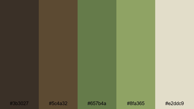 woodland coffee canopy brown green color palette with hex codes