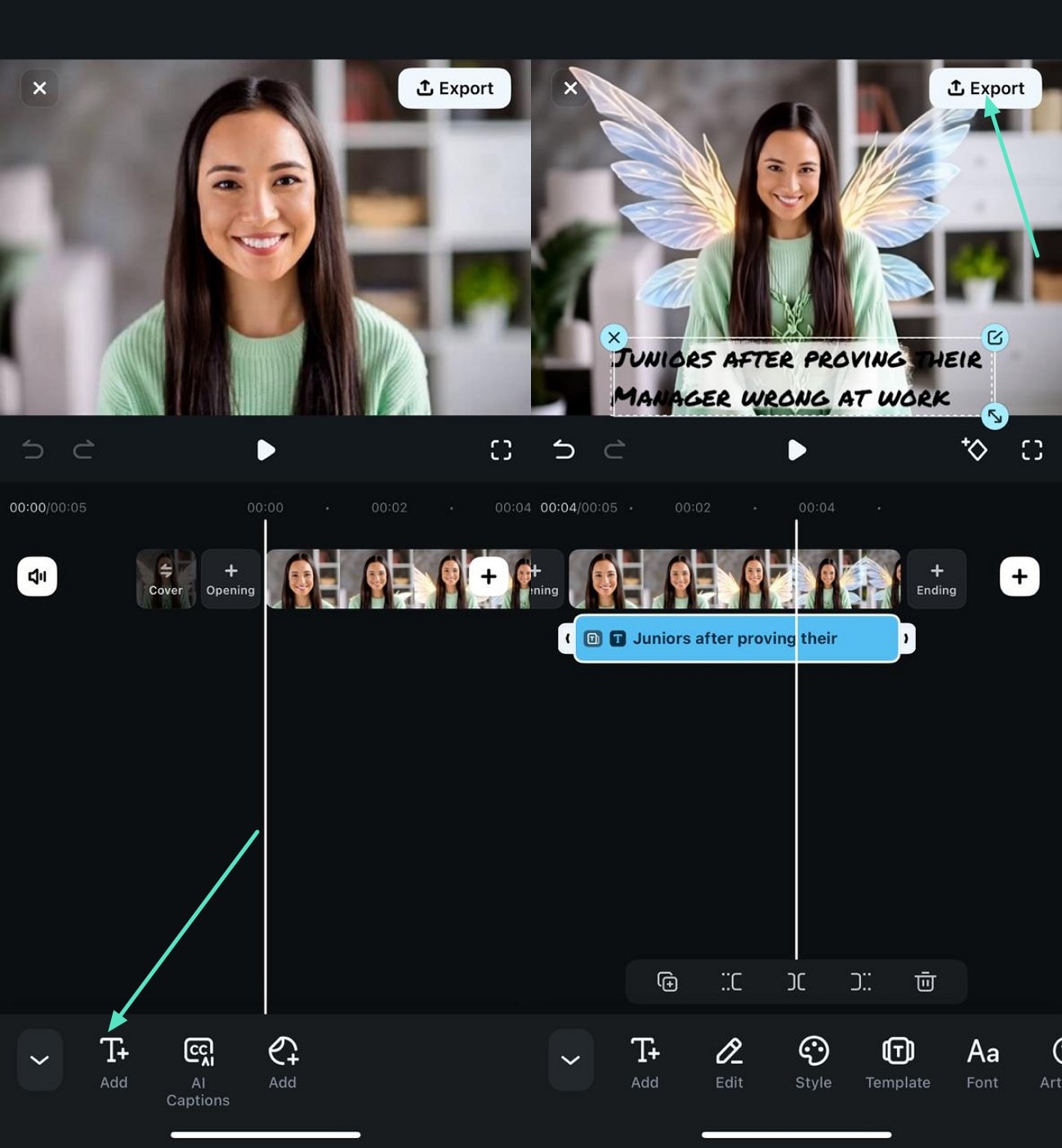 add text and save Filmora app