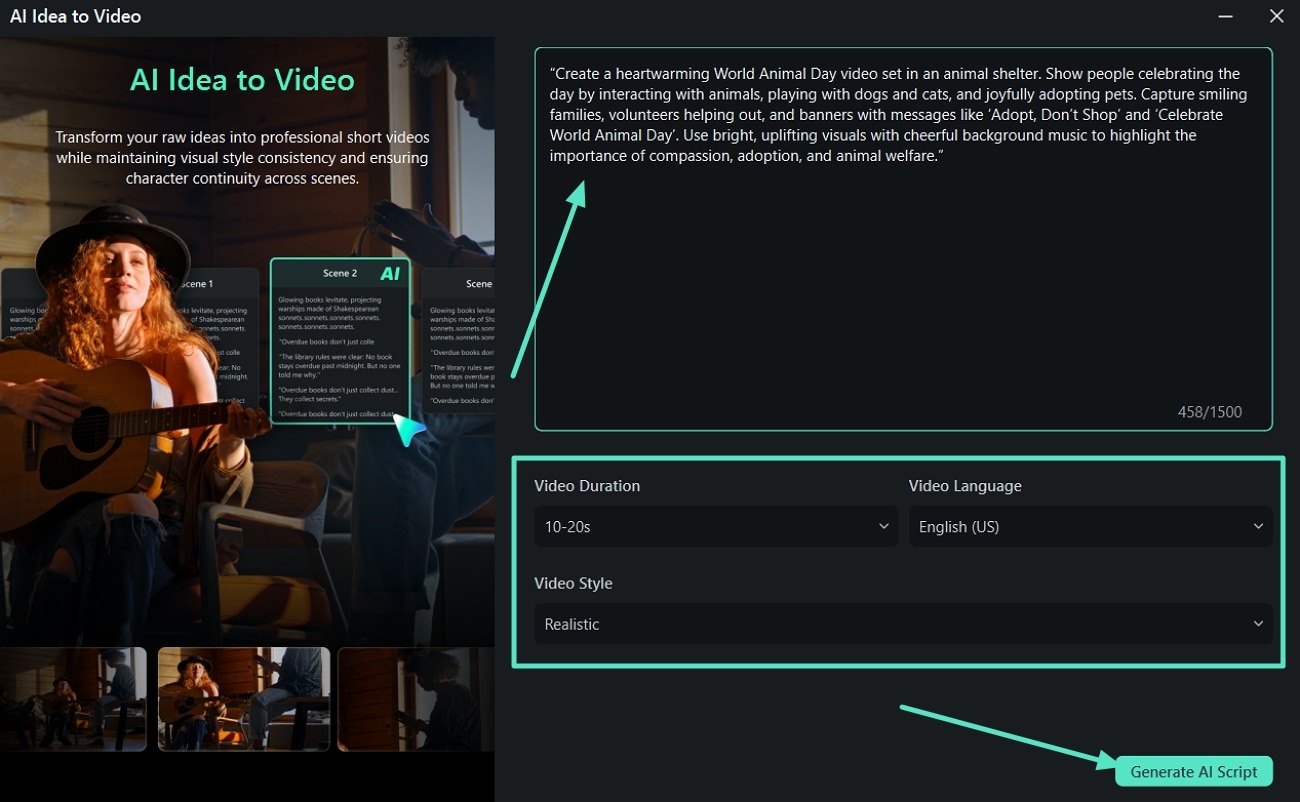 type prompt and set video aspects