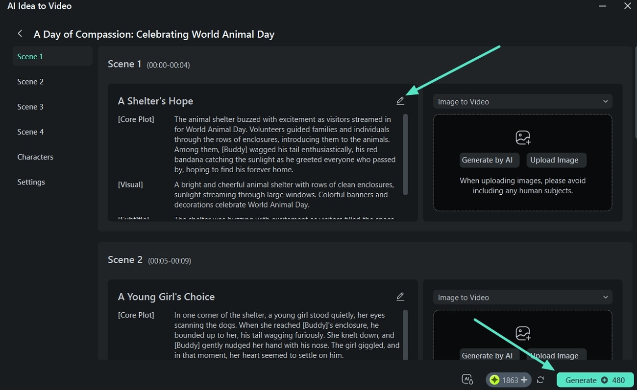 preview scripts and click generate