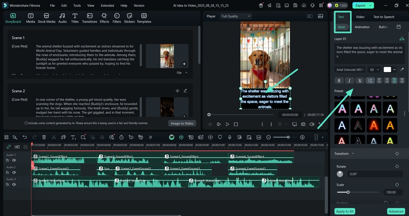 edit text properties animal video