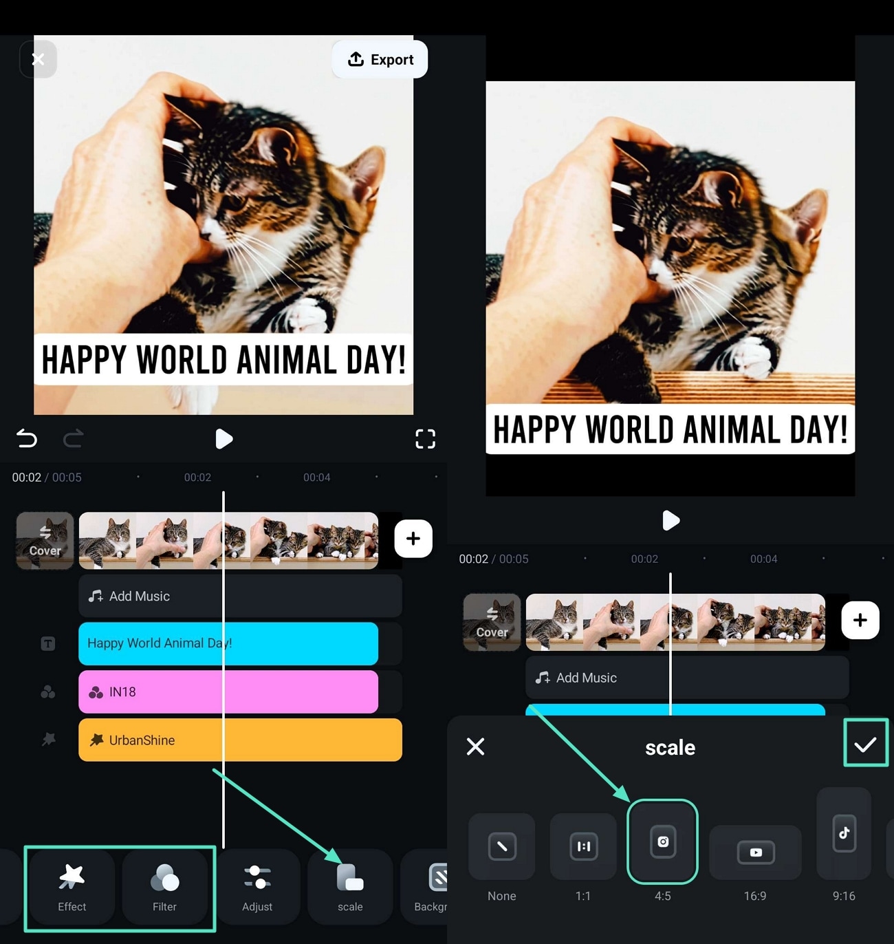 adjust effect and filters
