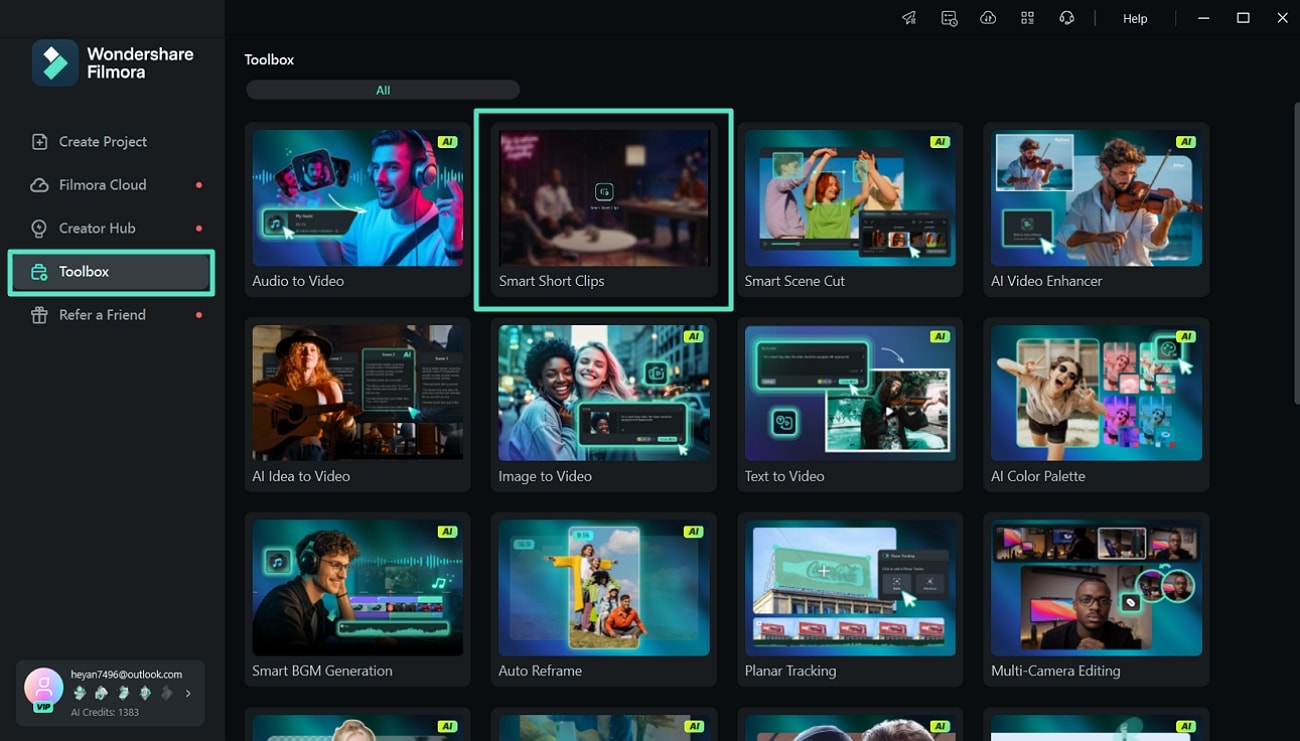 smart short clips tool filmora
