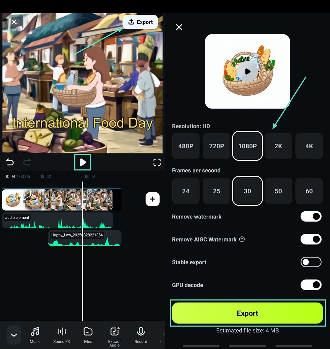 preview video and hit export