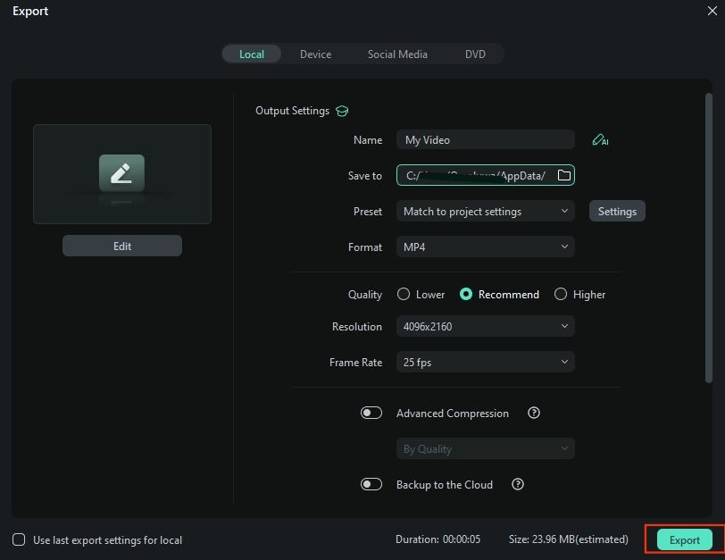 export ad video