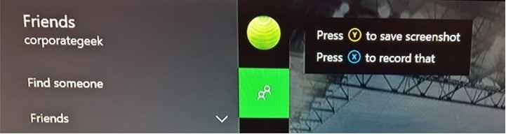 Capture d'écran sur la Xbox 