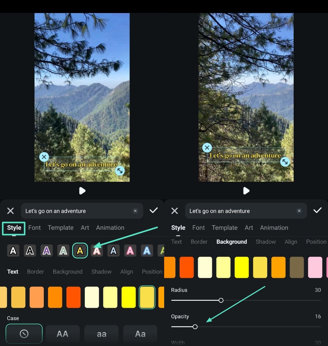 adjust transparent background on captions