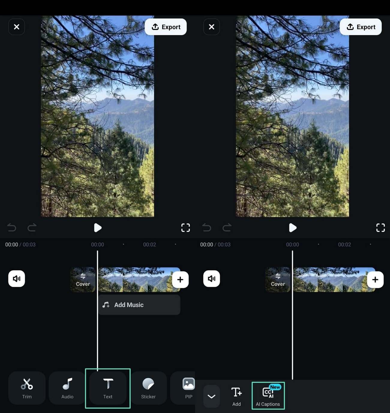 locate ai captions from text section