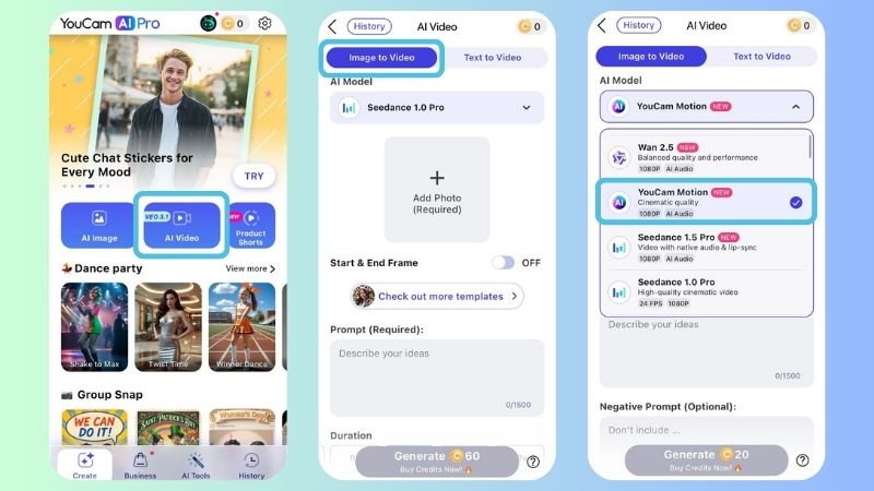 select the ai model in image to video