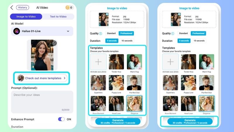 pick a template then generate