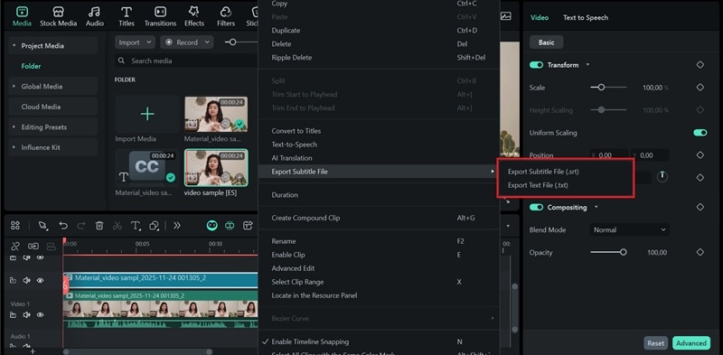 export translated subtitle only