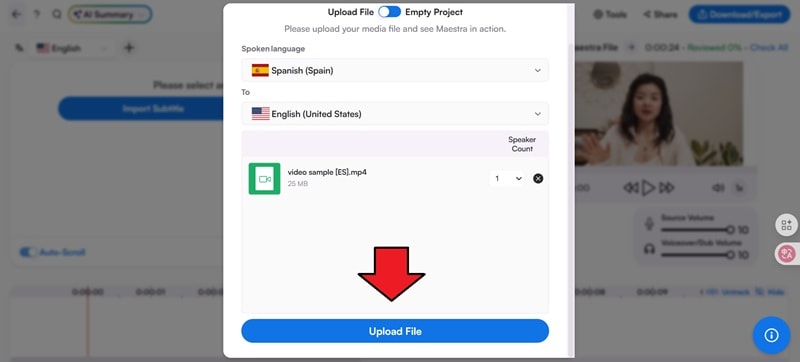 confirm settings and upload file