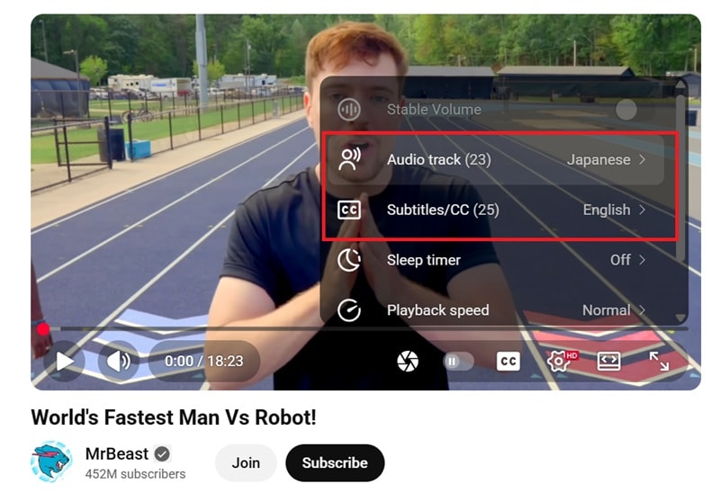 enable youtube audio translation or caption
