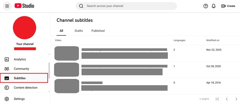 open subtitles settings on youtube studio