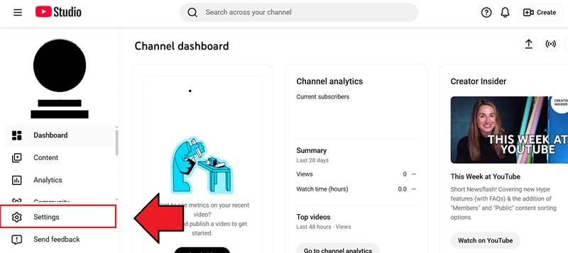 open youtube studio settings