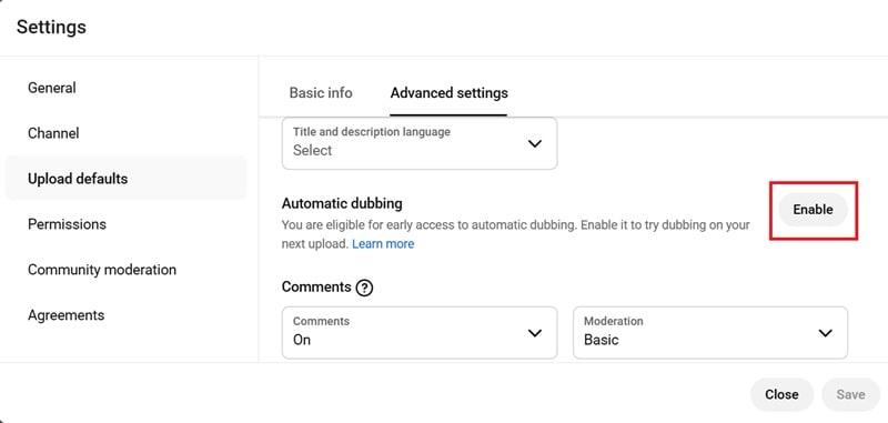 enable automatic dubbing