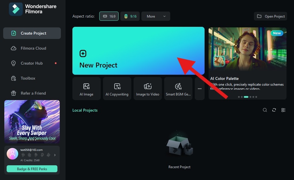 create a new project filmora desktop