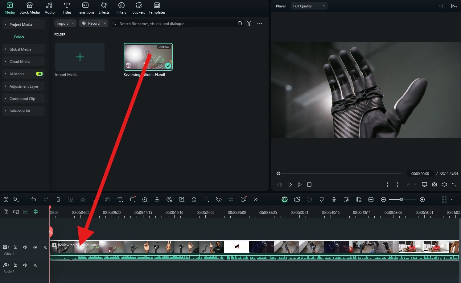 drag media files to timeline filmora