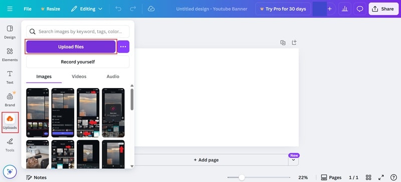 upload background photo for banner