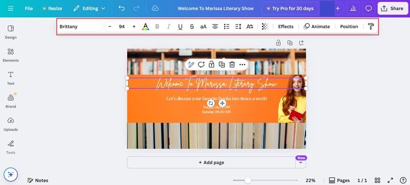 write necessary info on banner