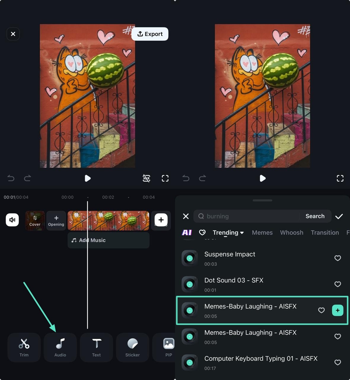 insert music on funny garfield video