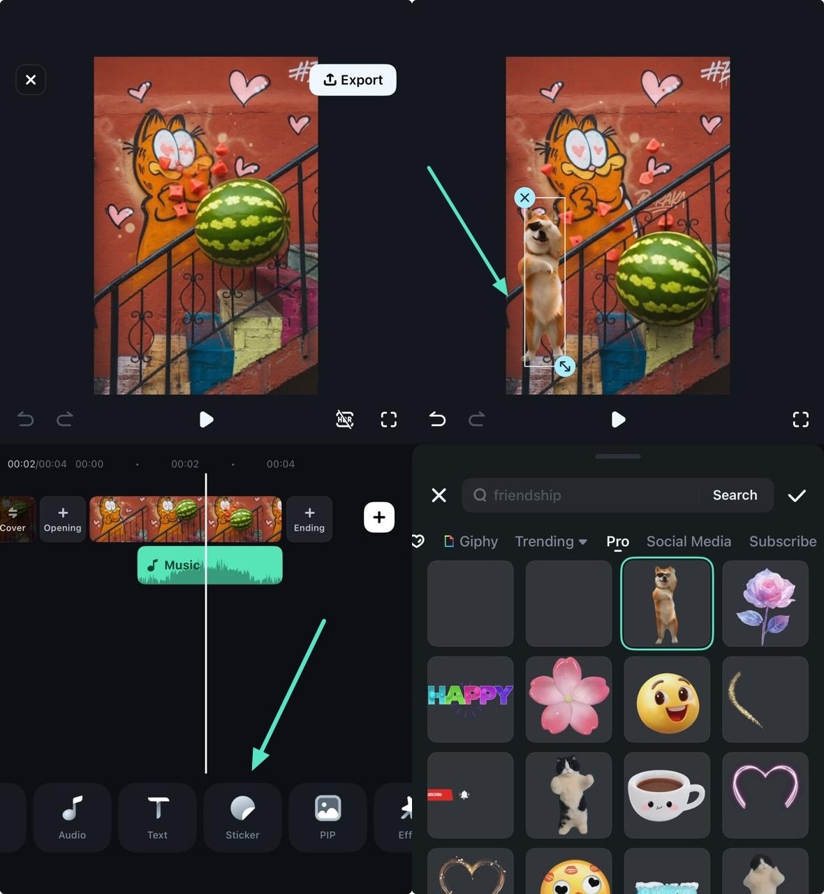 include sticker in filmora app