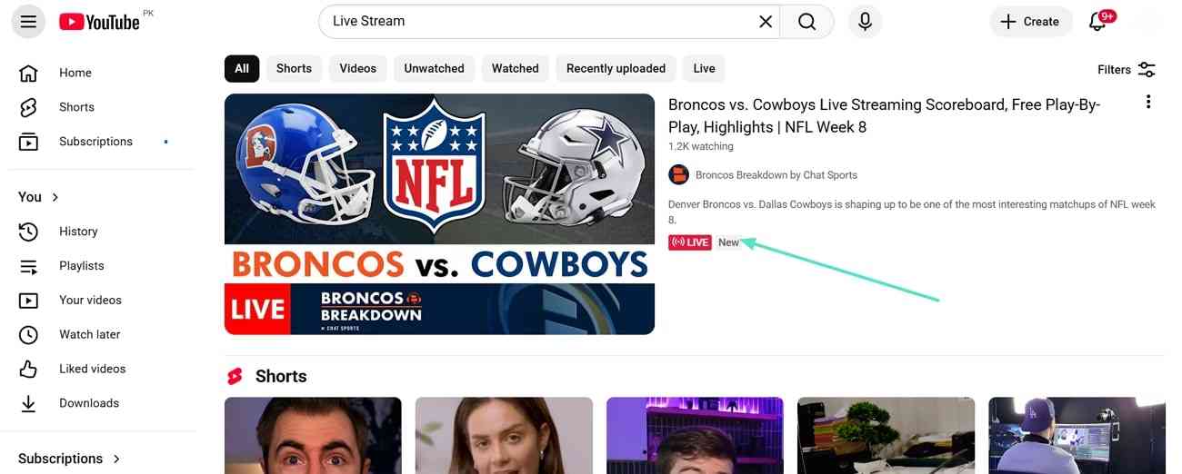 search for youtube live