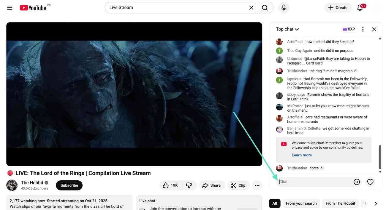 comment on youtube live desktop