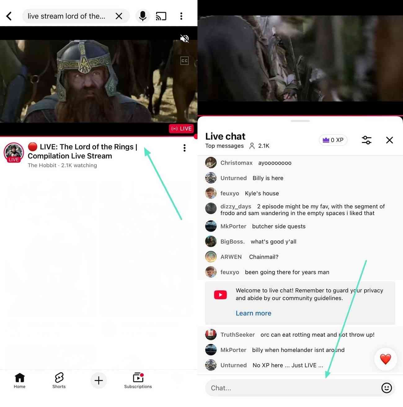 comment on youtube live app