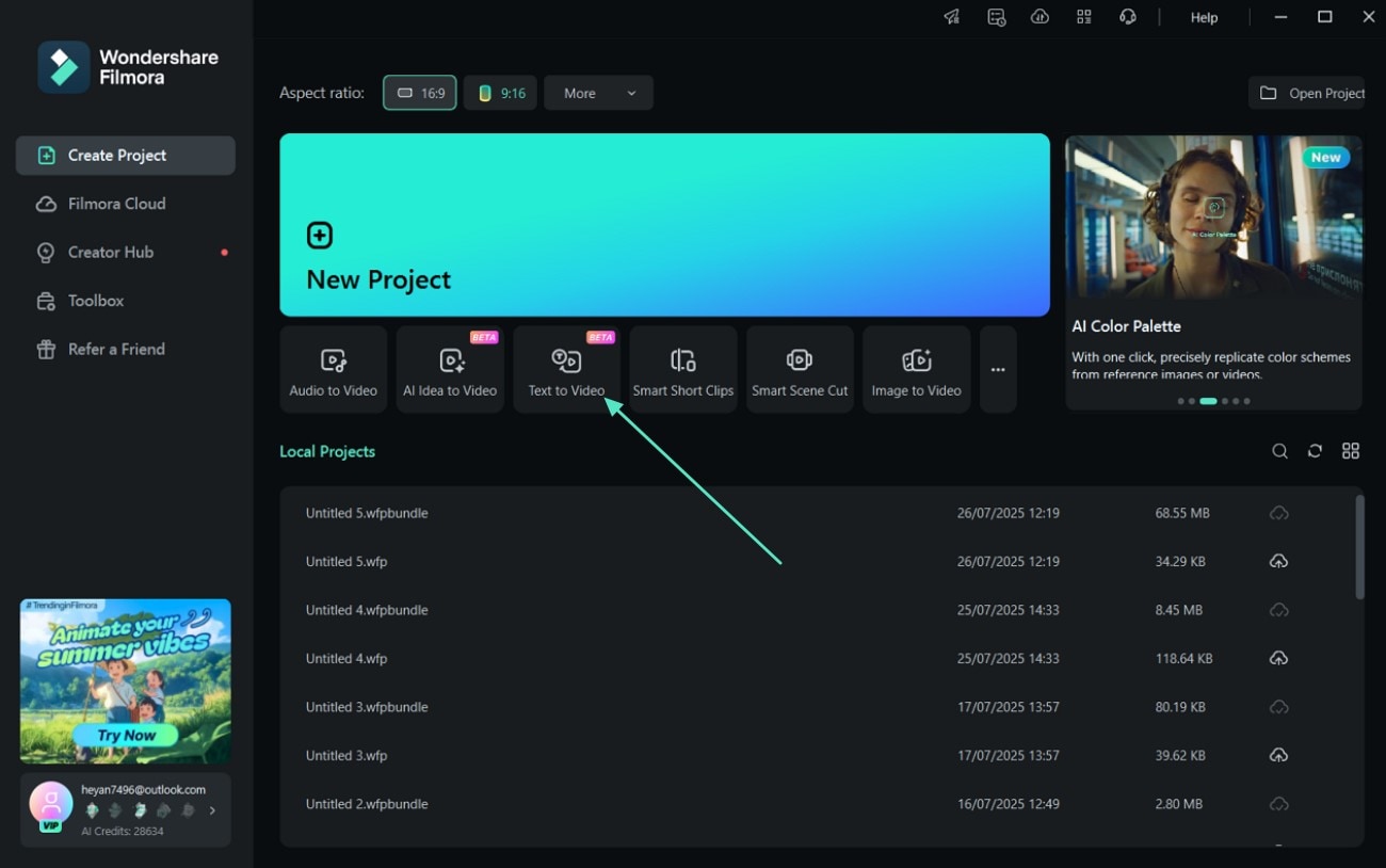 choose filmora text to video feature