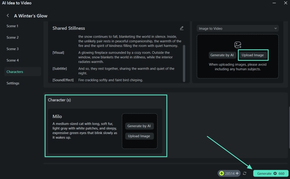 add images scenes and characters